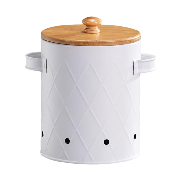 TISHITA Potato Storage Tins Food Storage Container Aerating Holes Kitchen Storage Canister Vegetables Storage Bin for Farmhouse Decor White Medium