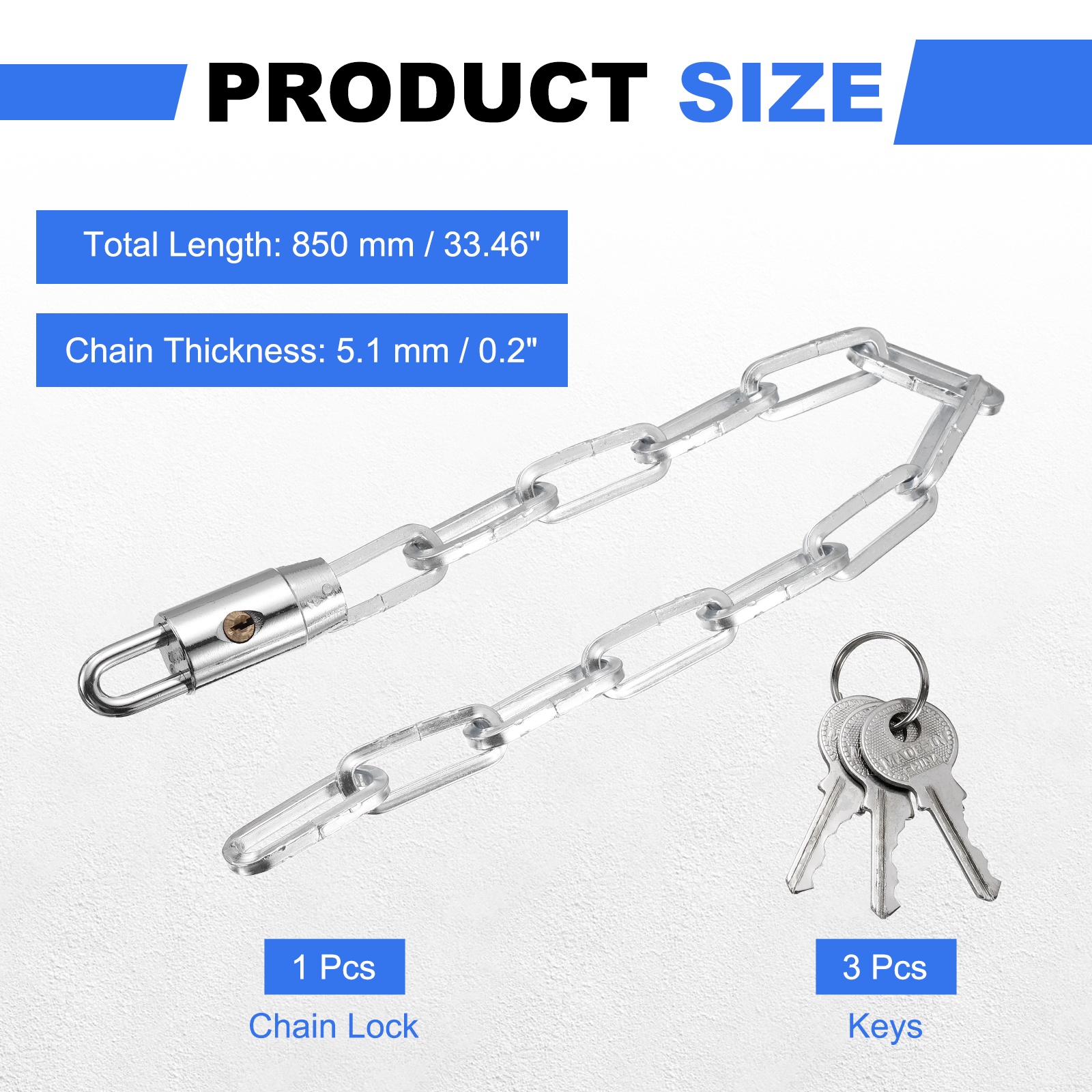 Bike Chain Lock, (33 Inch, Silver) (1 Pcs), Manganese Steel Anti-Theft Bicycle Chain Round Lock with Keys, Suit for - Bike/Motorcycle/Scooter/Truck