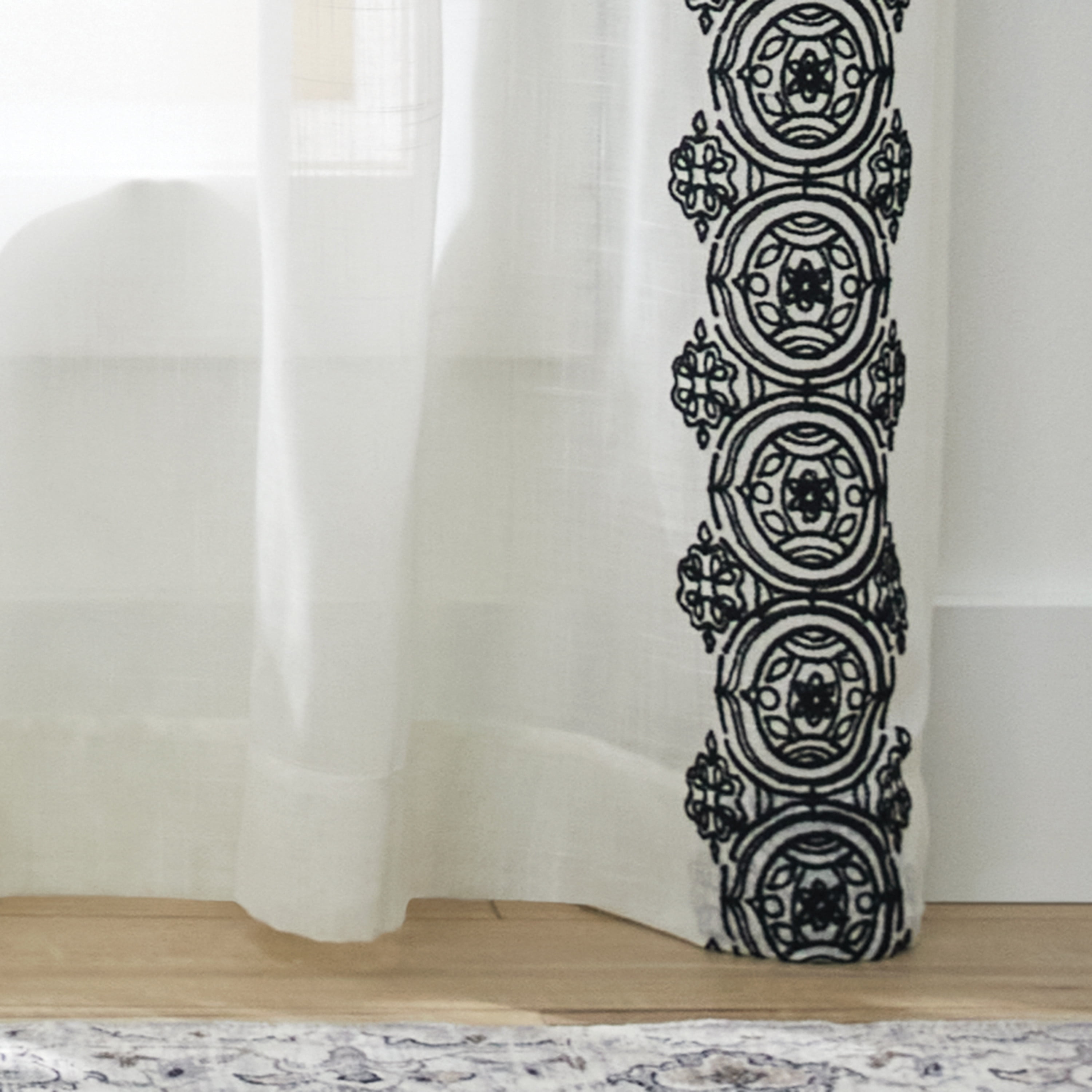 Better Homes & Gardens Embroidered Border Curtain Single Panel, Indoor, Rod Pocket/Back Tab, Vanilla Dream, 50" W x 108" L, Adult