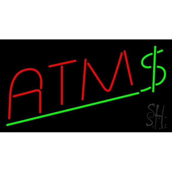 Red ATM Dollar Logo LED Neon Sign 20 x 37 - inches, Black Square Cut Acrylic Backing, with Dimmer - Bright and Premium built indoor LED Neon Sign for Defence Force.