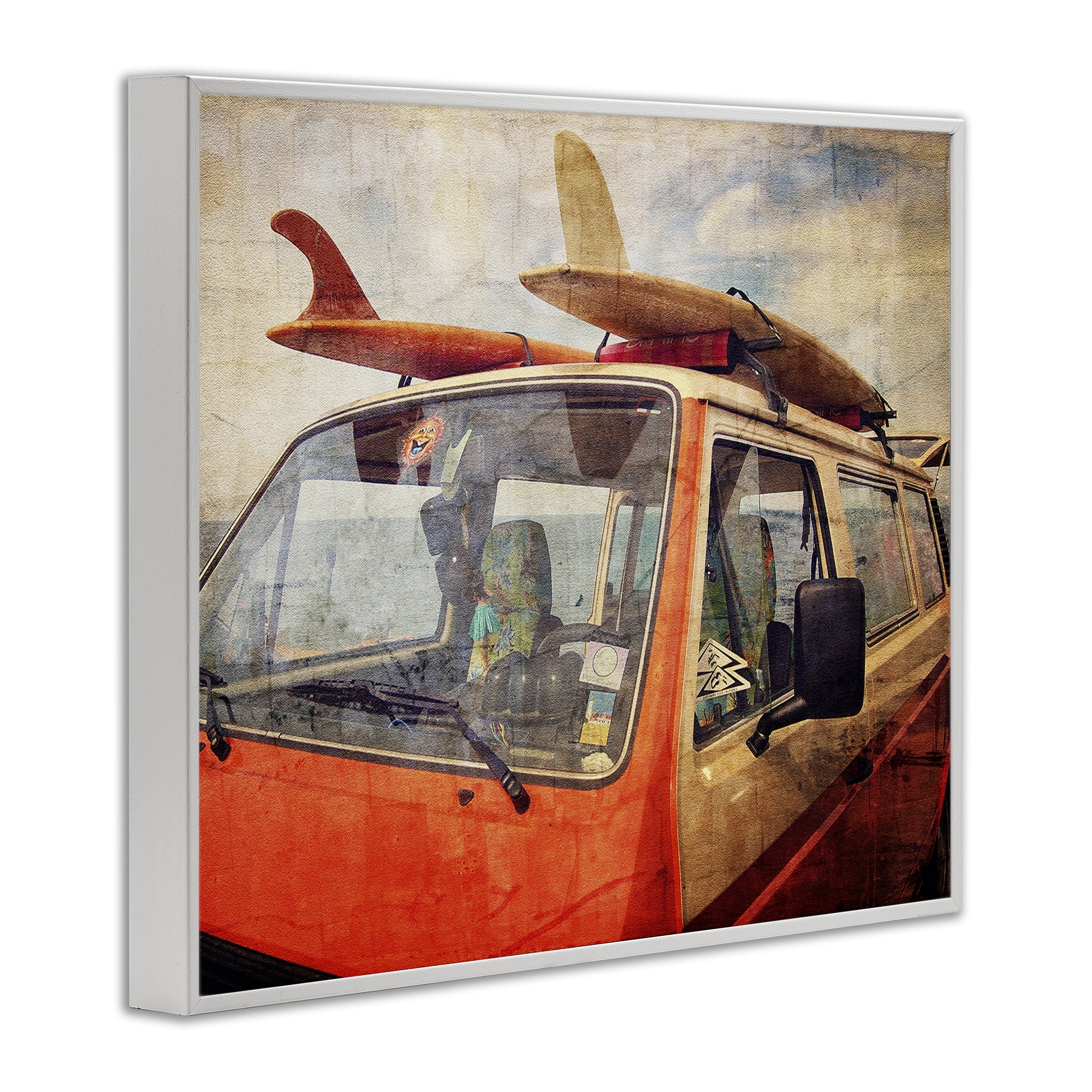 Stupell Industries Surf Bus Vintage Distressed White Framed Giclee Art, design by Grotto Studios