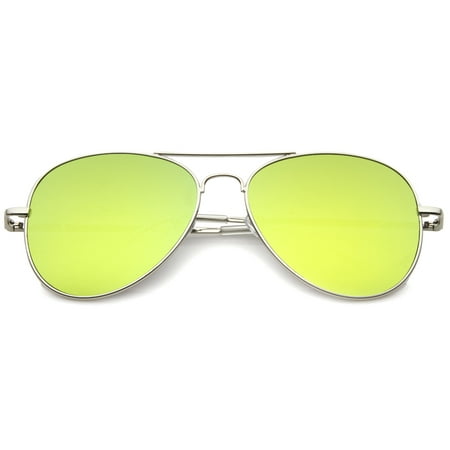 sunglassLA - Small Full Metal Color Mirror Teardrop Flat Lens Aviator Sunglasses - 56mm