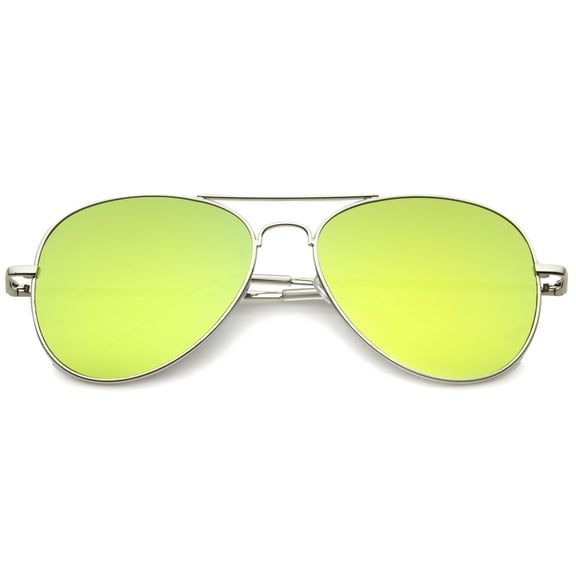sunglassLA Unisex Small Full Metal Color Mirror Teardrop Flat Lens Aviator Sunglasses (Silver / Yellow Mirror) - 56mm