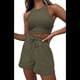 thumbnail image 1 of Conjuntos de Verano para Mujer, Conjunto Informal de 2 Piezas con Top Corto y Pantalones Cortos de Punto Gofre, Ropa de Dormir, Verde , Talla S, 1 of 9