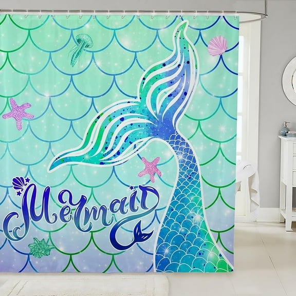 Teel Mermaid Scales Bathroom Shower Curtain Set Mermaid Glitter Scales Bath Curtain Mermaid Shower Curtain Fish Scales Kids Bathroom Accessories 72"x72"