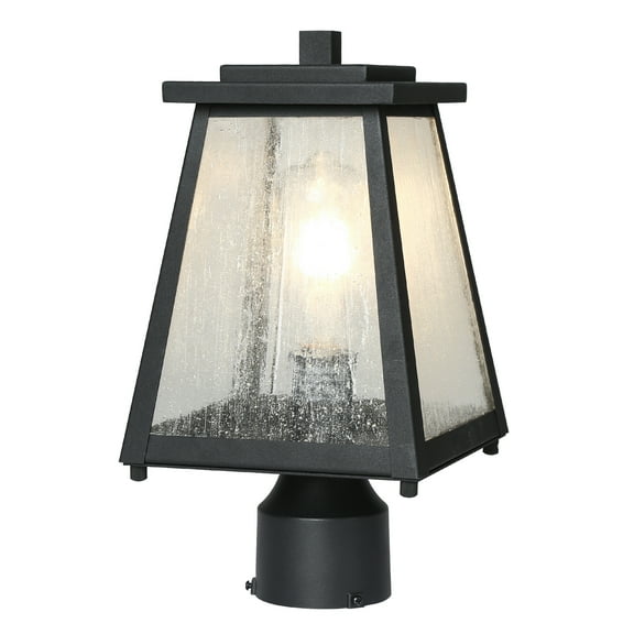 LNC 1-Light Frosted Black Outdoor Post Light Head, Table Lamp, Seeded Glass, Rectangle