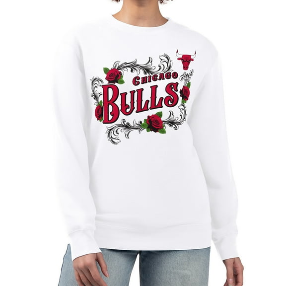 Women's G-III 4Her by Carl Banks White Chicago Bulls Roses Fleece Tri-Blend Sweatshirt