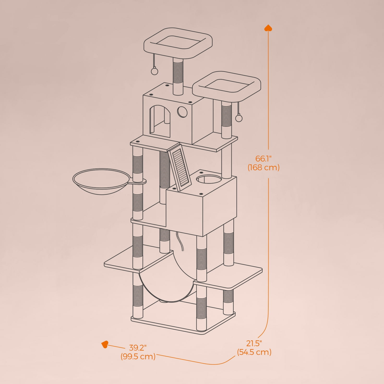 LEDREM 66.1-Inch Multi-Level Cat Tree Tower with 2 Perches, 2 Caves, Hammock & 13 Scratching Posts – Plush Climbing Condo for Indoor Cats, Cream White