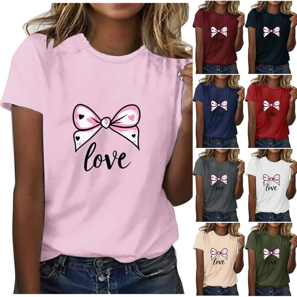 RKSTN Valentines Gift Valentine Shirts for Women Oversized Crewneck Valentine's Day Graphic Print Short Sleeve T Shirts Pullover Top Womens Casual Round Neck Plus Size Loose Comfy Summer Tee Shirts