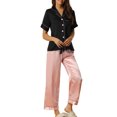 thumbnail image 2 of Unique Bargains Womens Satin Sleepwear Short Sleeve Loose Pants Lounge Pajama Sets L Pink, 2 of 6
