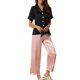 thumbnail image 2 of INSPIRAR CHIC Pijamas de Satén para Mujeres con Botones, Camiseta de Manga Corta y Pantalones Sueltos, Conjunto de Pijamas de Seda L Rosa, 2 of 5
