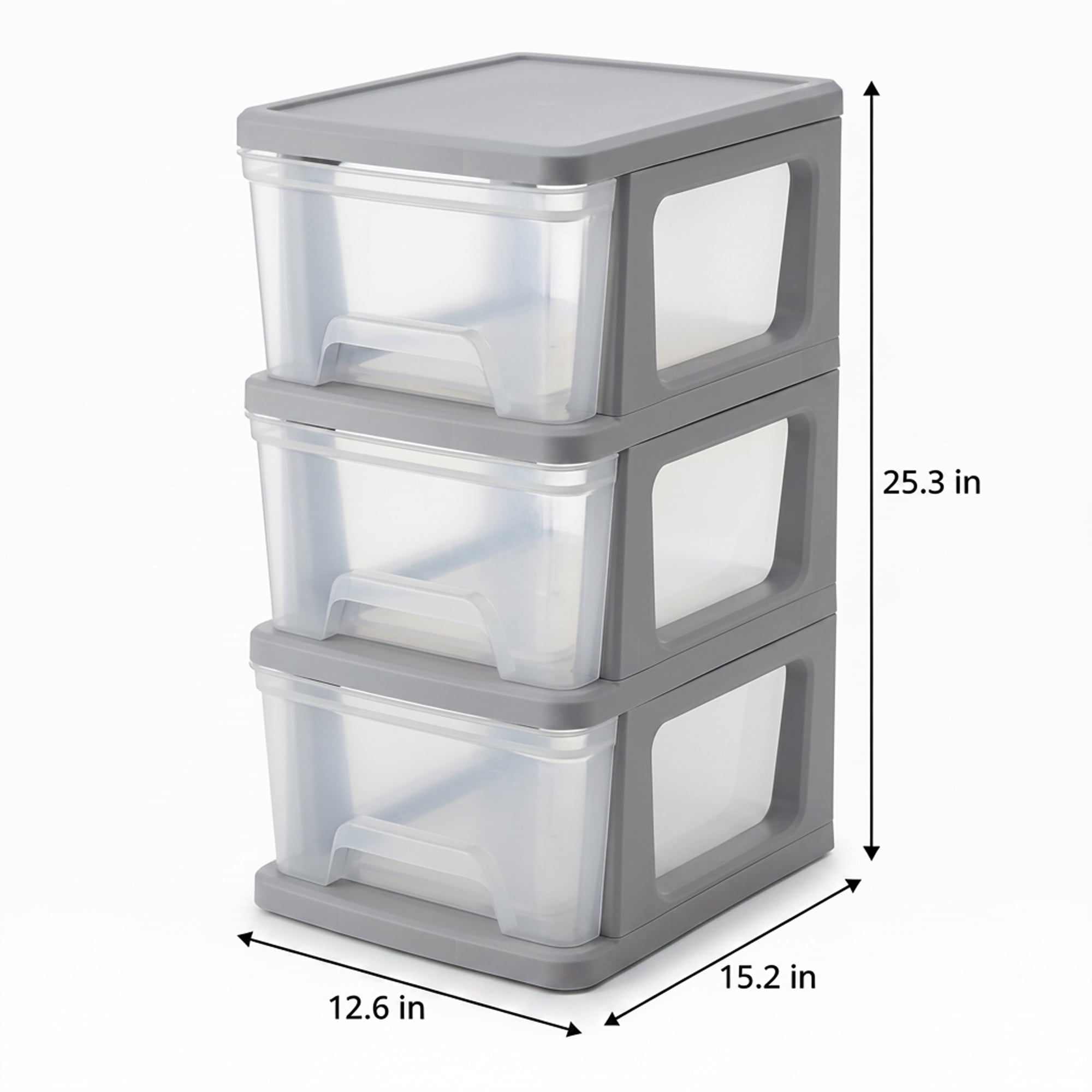 Starplast 3-Drawer Organization Tower Medium Storage Cart, Silver Plastic
