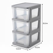 Starplast 3-Drawer Organization Tower Medium Storage Cart, Silver Plastic