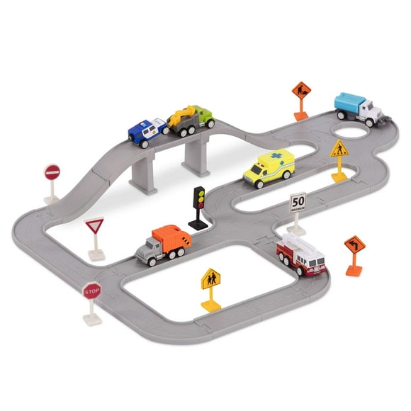 DRIVEN by Battat WH1078Z Series Multipack (6 Pack Safe & Clean City Crew Pocket Playset - 57pc Set with Work Vehicles Tracks and Road Signs - Toys for Kids Aged 3 and Up Multicoloured