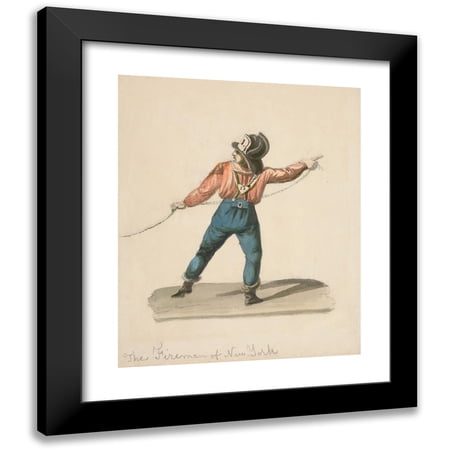 Nicolino Calyo 12x14 Black Modern Framed Museum Art Print Titled - A Fireman of New York (ca. 1840)