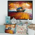 thumbnail image 2 of Designart 'Traditional Fisherboat During Ocean Evening Glow' Nautical & Coastal Framed Canvas Wall Art Print, 2 of 5