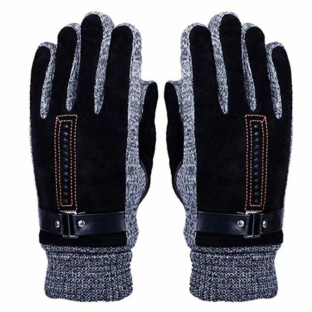 APTACO Winter Leather Gloves for Man, Windproof Thermal Mittens