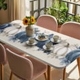 thumbnail image 3 of Fall Blue Pumpkins Table Cloths for 4 Foot Rectangle Tables, Thanksgiving Autumn Leaf on Linen Patio Waterproof Elastic Fitted Tablecloths, Washable Rectangular Table Cover for Camping, 3 of 8