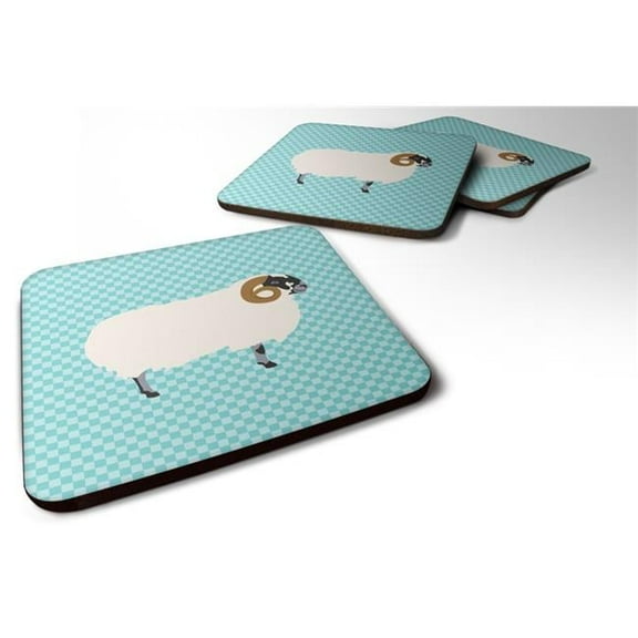 Scottish Blackface Sheep Blue Check Foam Coaster, Set of 4