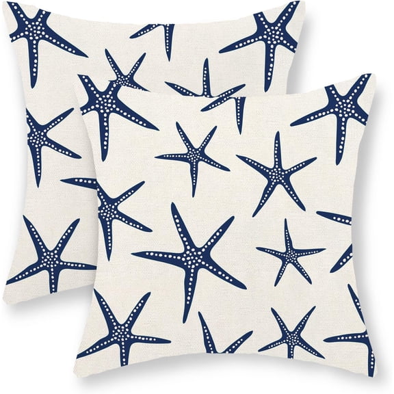 Navy Blue Starfish Pillow Covers 18x18 Inch Set of 2 Coastal Throw Pillows Summer Nautical Ocean Beach Theme Decorative Pillowcase Outdoor Farmhouse Decor Cushion Case for Couch Home Bedroom