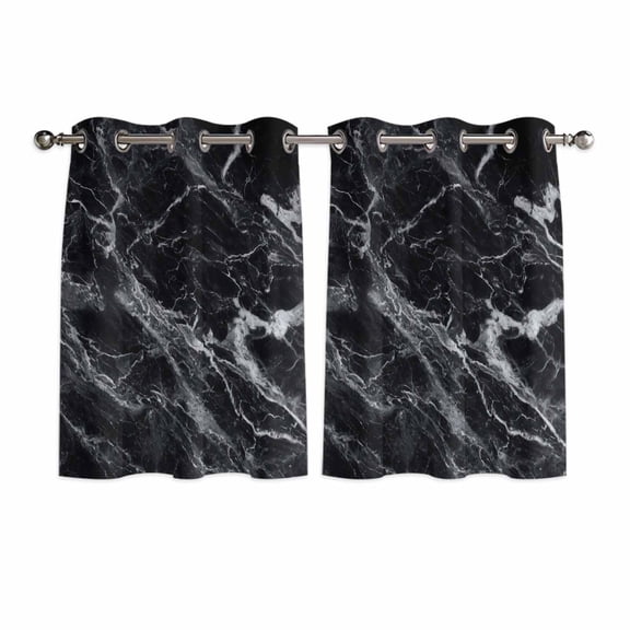 Black Marble Kitchen Curtains Short 54 Inch Length, Vintage Minimalism White Abstract Texture Grommet Top Bedroom Living Room Curtains, Light Filtering Cafe Curtain Drapes 2 Panels Set 84''x54''