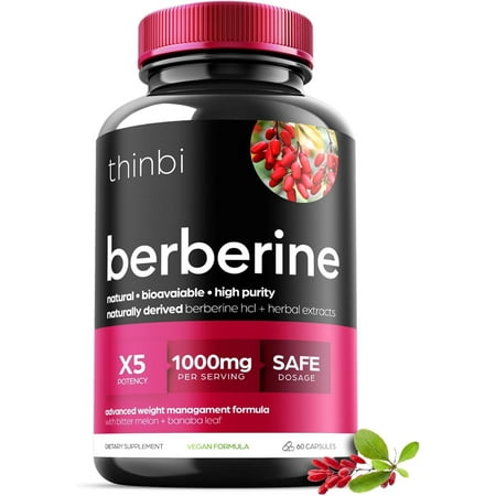 Thinbi Berberine Supplement 1000mg Weight Management, 60 Capsules