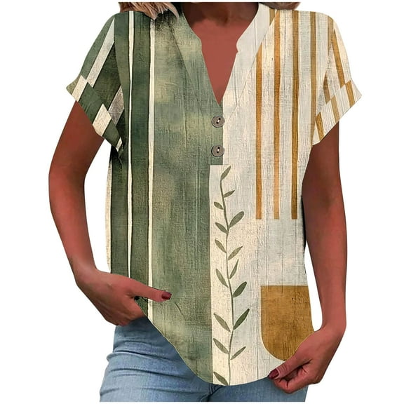 Ladies Tops and Blouses Dressy, Dressy Tank Tops for Women Cotton Linen Gauze Shirts Short Sleeve Summer Tunic Top Loose Fit Lightweight Casual Blouses