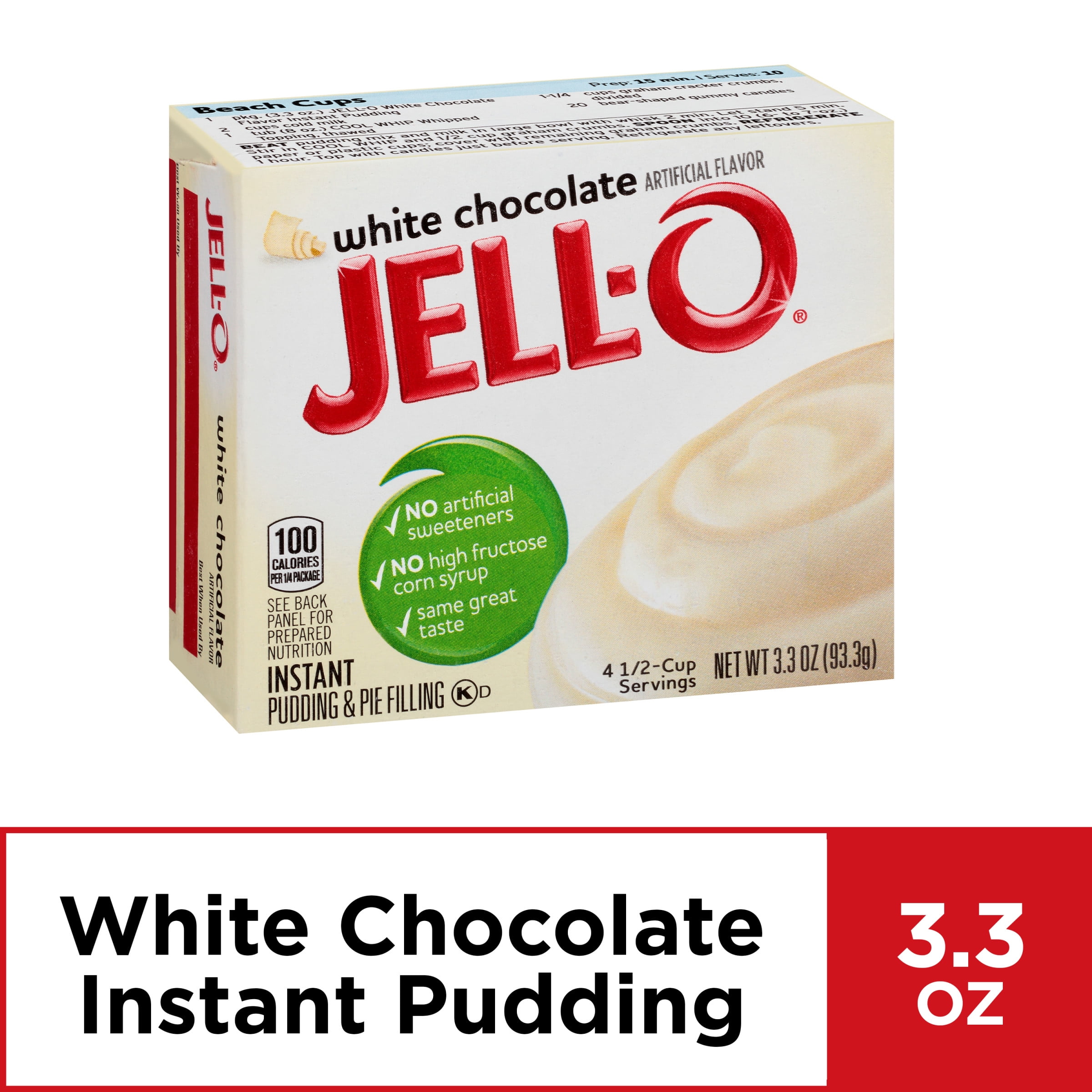 JellO White Chocolate Instant Pudding Mix, 3.3 oz Box