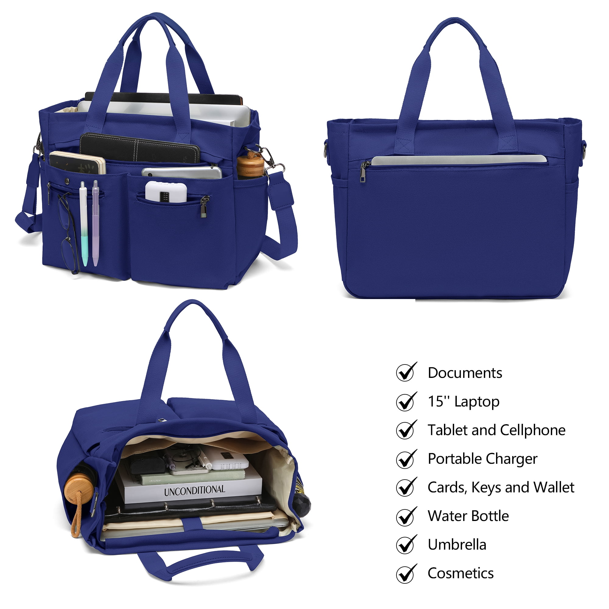 2pcs/set Women'S Large Canvas Tote Bag - Multi-Pocket Laptop Work Bag, Crossbody Shoulder Hobo Messenger Handbag, Purse for Travel, Gym, and Everyday Use