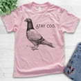 thumbnail image 2 of Kids Stay Coo Shirt, Youth Kids Boy Girl T-Shirt, Funny Pidgeon Shirt, Cute Bird Saying, Cool Bird Shirt, Light Pink, X-Small, 2 of 4