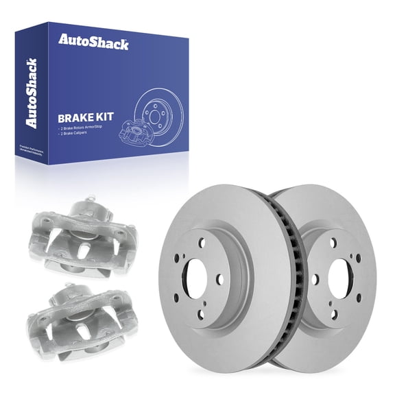 AutoShack Front Vented Coated Brake Rotors   Calipers 4-PC Brake Kit Replacement for 2009-2018 Toyota RAV4 ArmorStop 11.65" (296 mm)