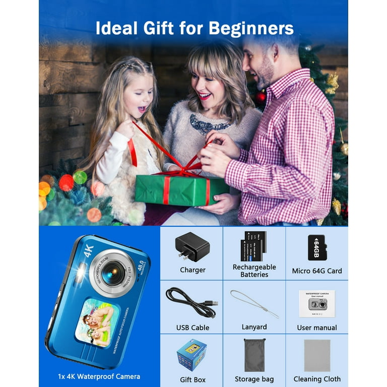 ACTITOP Waterproof 4K Dual-Screen Underwater Camera, 48MP, 11FT