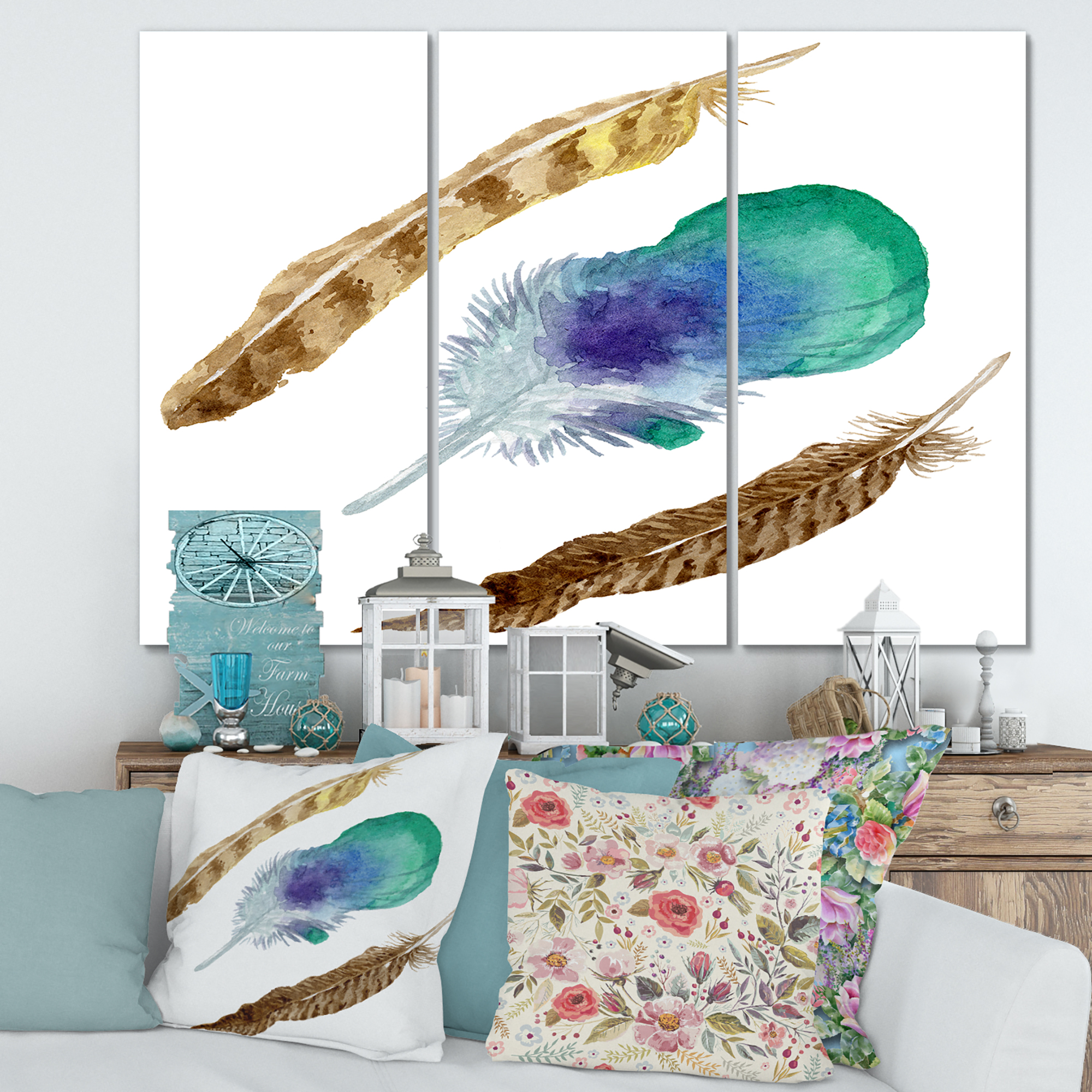 Designart ' Abstract Bird Feather From Wing Isolated ' Bohemian & Eclectic Canvas Wall Art Print