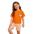 thumbnail image 4 of VNKIDY Boys Girls Kids Two Piece Outfit Set Cartoon Bird Print Short Sleeve Crewneck TShirts Stripe Shorts Casual Summer Set For Daily Wear Orange 5-6 Years, 4 of 6