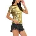 thumbnail image 4 of INSPIRE CHIC Women's Metallic Textured Short Sleeve Shiny Party Tops 3XL Gold, 4 of 6
