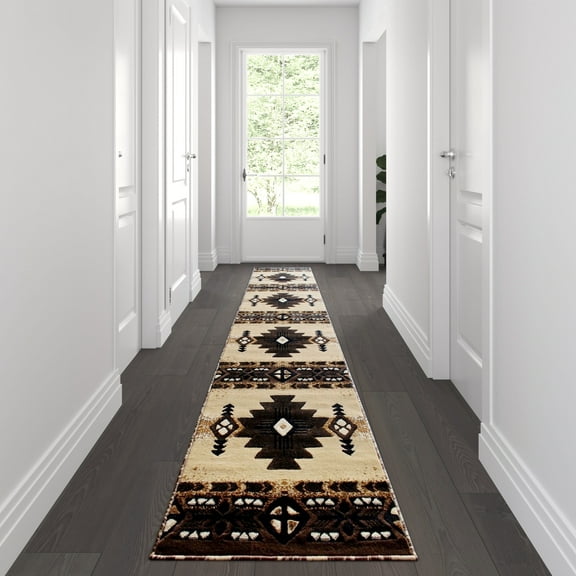 Flash Furniture Mohave Collection 2' x 10' Chocolate Traditional Southwestern Style Area Rug - Olefin Fibers with Jute Backing