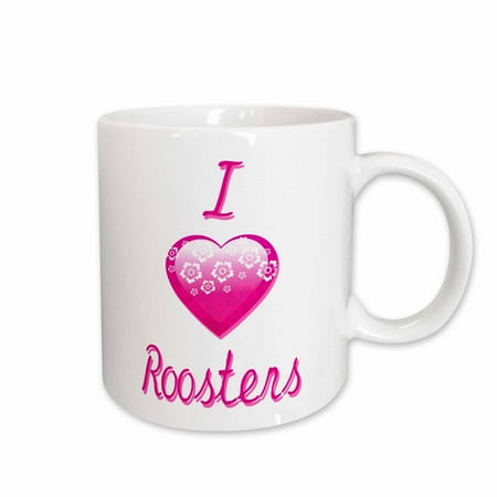 

3dRose Pretty Pink Flowery I Love Roosters Ceramic Mug 15-ounce