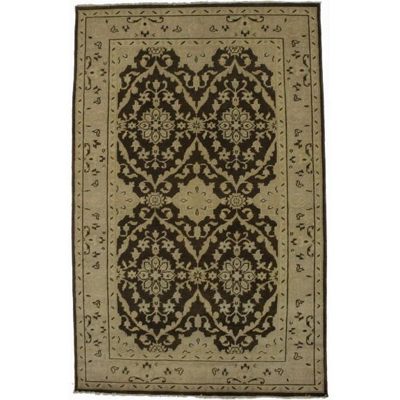 Brown Hand Knotted Floral 6X9 Oriental Area Rug Indoor Carpet