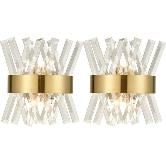Mid-Century Modern 2-Light Wall Sconce Set of Two with Glass Rods Brass Finish