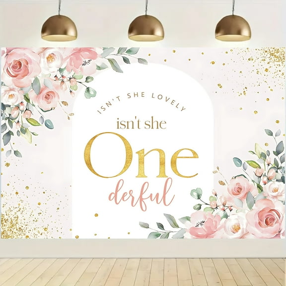Isn't She Lovely Isn't She Onederful Backdrop Pink Flowers Golden Dots First Birthday Photography Background Sweet Baby Girl Floral 1st Birthday Party Decorations Banner Supplies Photo Booth Props