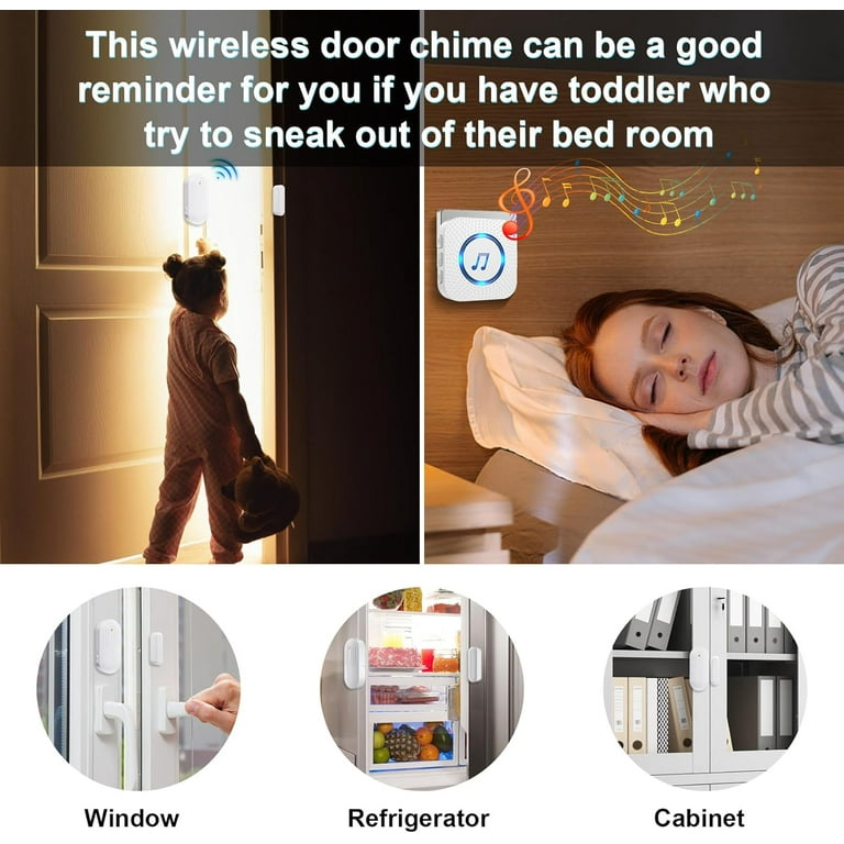 SanJie Wireless Door Sensor Chime – 2 Sensors + 1 Receiver, 26 Chimes, 5 Volume Levels, 500 FT Range, Entry Alert For Home/Business
