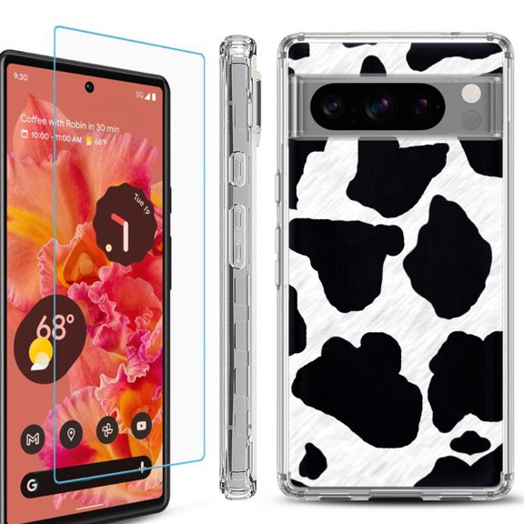 OneToughShield ® Compatible with Google Pixel 8 Pro, Shockproof Phone Case, with Tempered Glass Screen Protector - Cow Skin Design