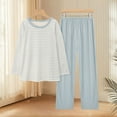 thumbnail image 3 of 2 Pack Women's Pajama Set Soft Long Sleeve Sleepwear Loungewear Pjs Sets Womens Comfortable Stripe Gradient Pure Color Imitation Cotton Pajamas Women's Casual Loose Long Sleeved Trousers Suit Blue L, 3 of 3