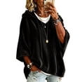 thumbnail image 3 of Textilo Womens Velvet Hoodies 3/4 Batwing Sleeve Drawstring Hoodies Hooded Solid Color Pullover Tops Loose Fit Y2k Lightweight 2026 Fall Winter Clothing,Black M, 3 of 6