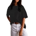 thumbnail image 1 of WIFORNT T-shirt de Mode pour Femmes Manches Courtes Col Rond Couleur Unie Ample Polyvalent Basique Tunique d'Été, 1 of 7