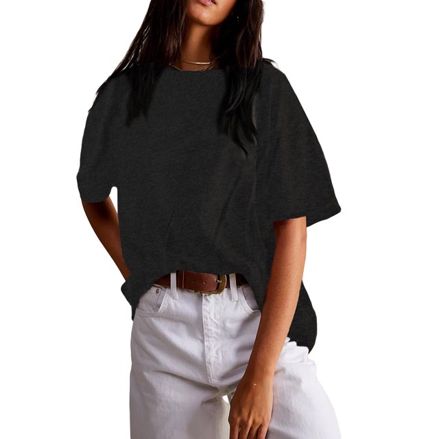 WIFORNT T-shirt de Mode pour Femmes Manches Courtes Col Rond Couleur Unie Ample Polyvalent Basique Tunique d'Été