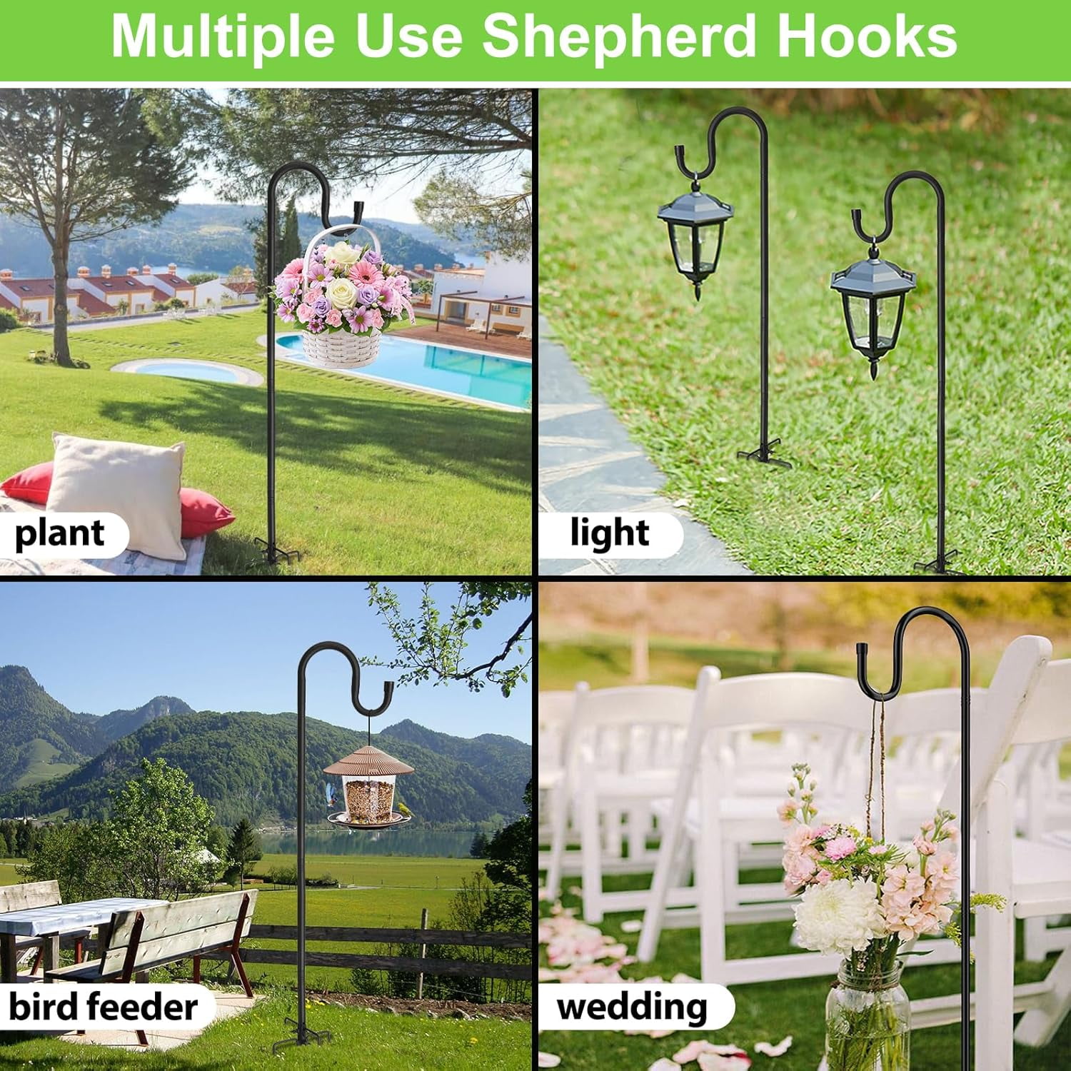 Yeyebest 94" Shepherds Hook with 5 Prongs 4/5" Sliced Pole Base