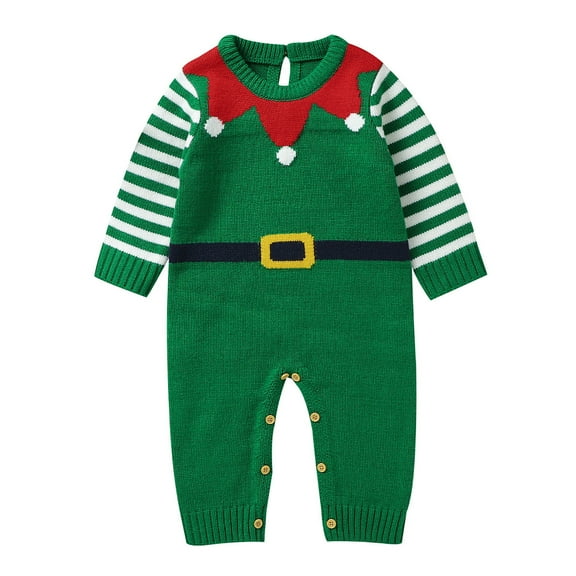 Elf Outfit for Baby Boy Long Sleeve Elf Sweater Rompers Jumpsuits Party Outfit Baby Christmas Clothes 0-3 Months