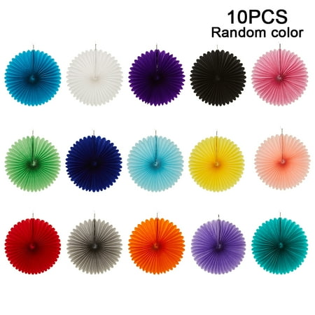 

10pcs 8inch Folding Party Decoration Paper Fan Backdrop Random Color DIY Ceiling