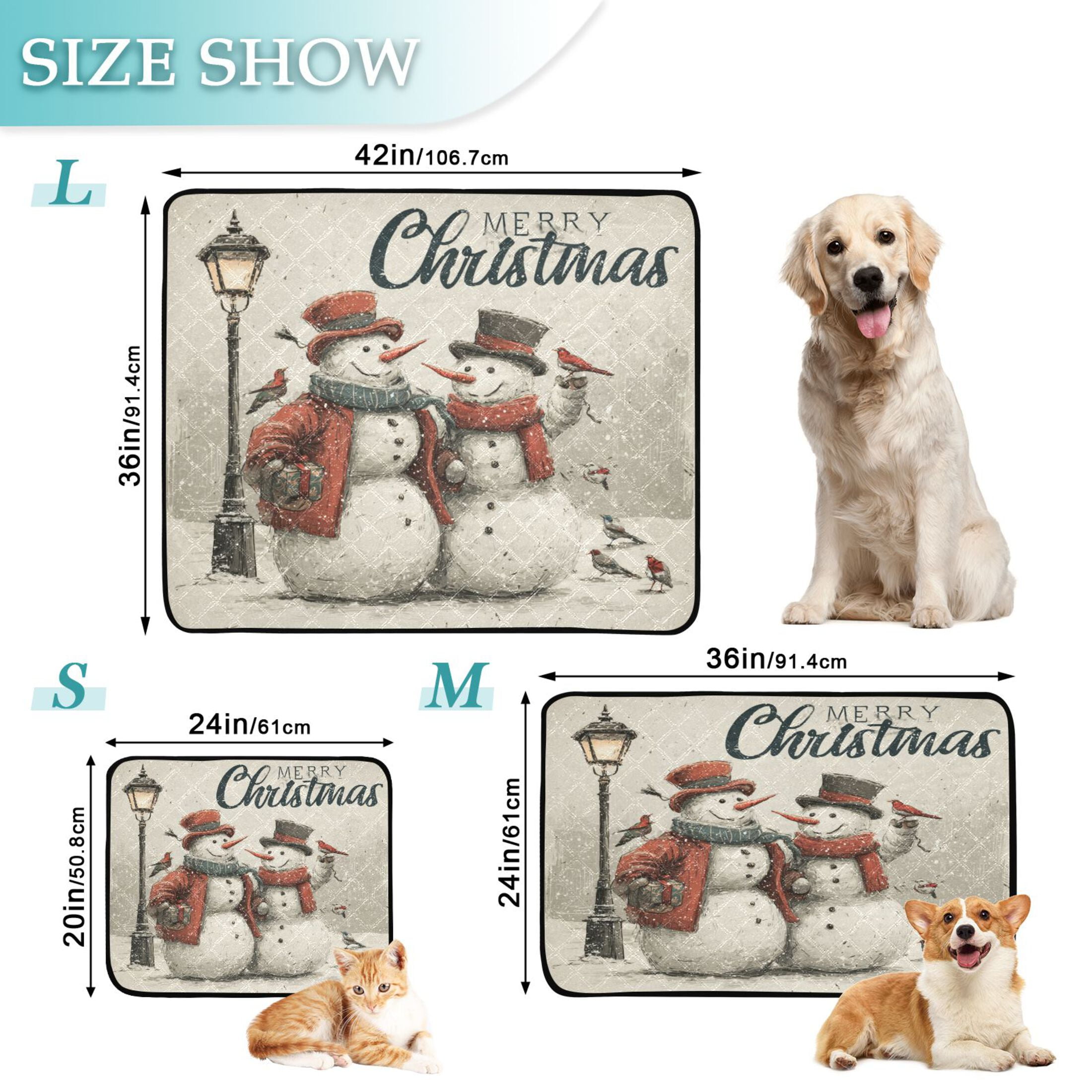 Qxltty Vintage Snowmen Cat litter Pads Pet Set of 2 Diaper Mats Center Anti-leakage Layer Absorbent Soft and Comfortable